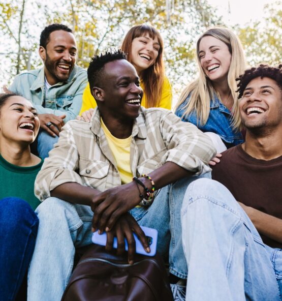 Young group of friends enjoying social moment together.