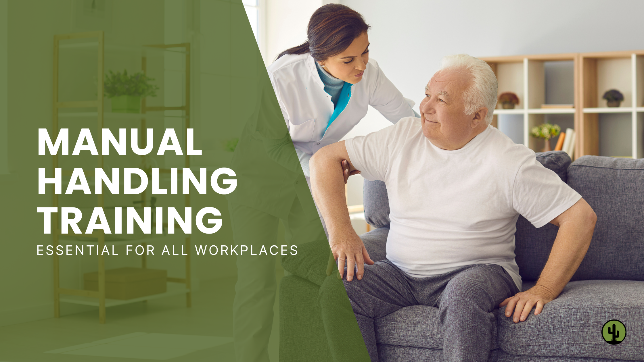 Care worker demonstrating safe lifting techniques in a care home.