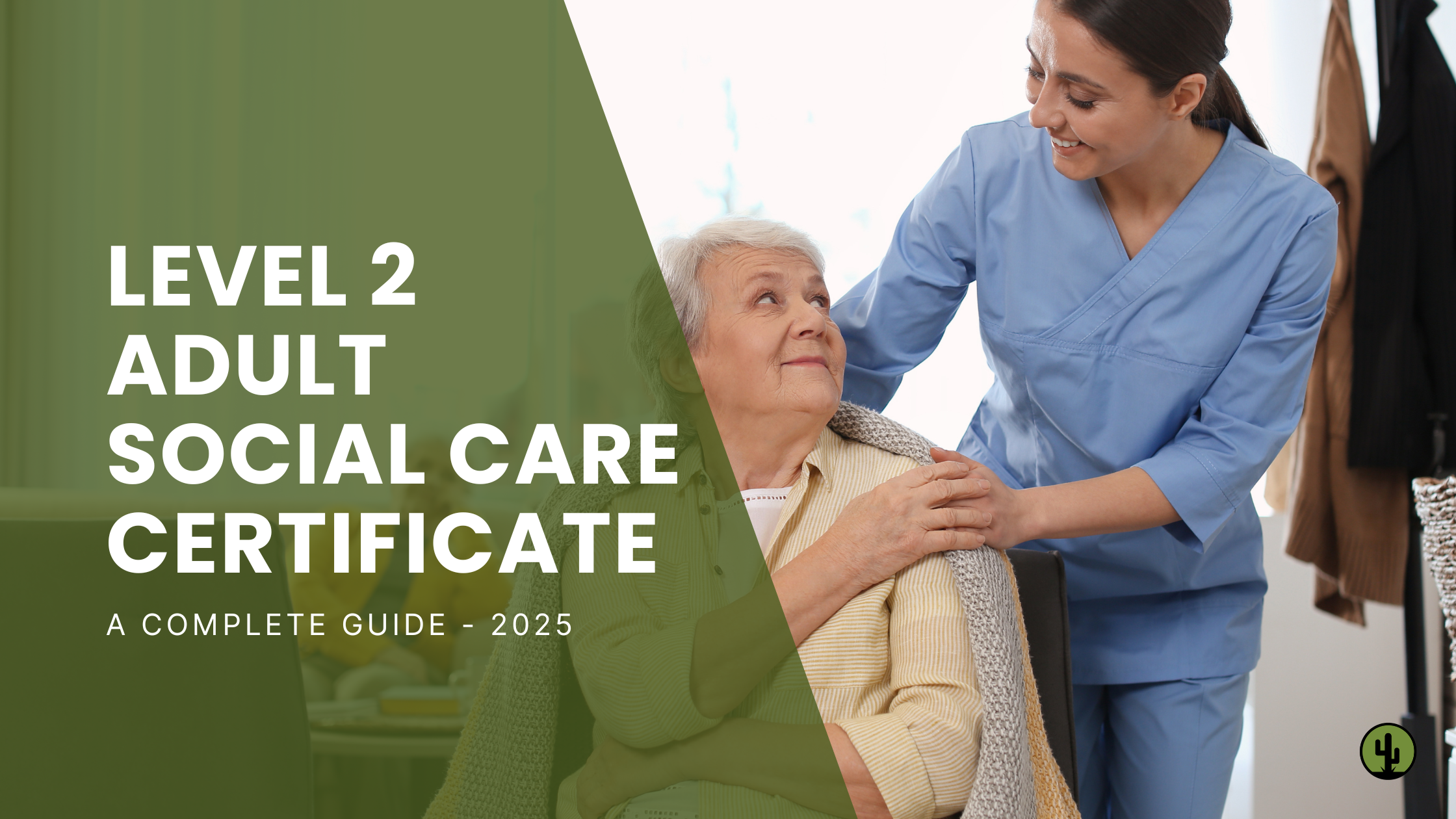 A Adult carer taking care of elderly woman in a care home setting