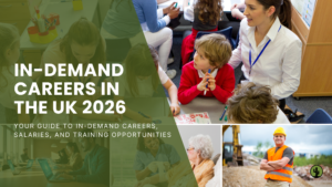 A collage of professionals across sectors—early years educator, healthcare worker, business/HR professional, construction worker.
